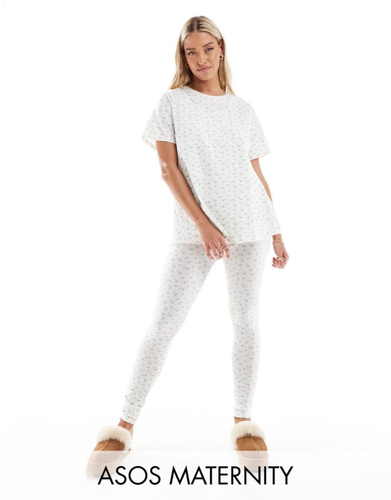 ASOS DESIGN Maternity exclusive floral print nursing tee & leggings pajama set ASOS Maternity