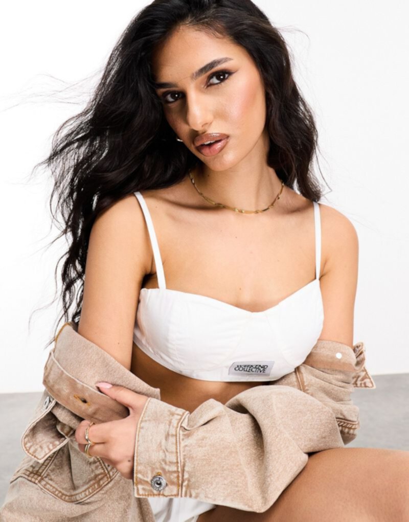 ASOS Weekend Collective poplin bralette with woven label in white ASOS Weekend Collective