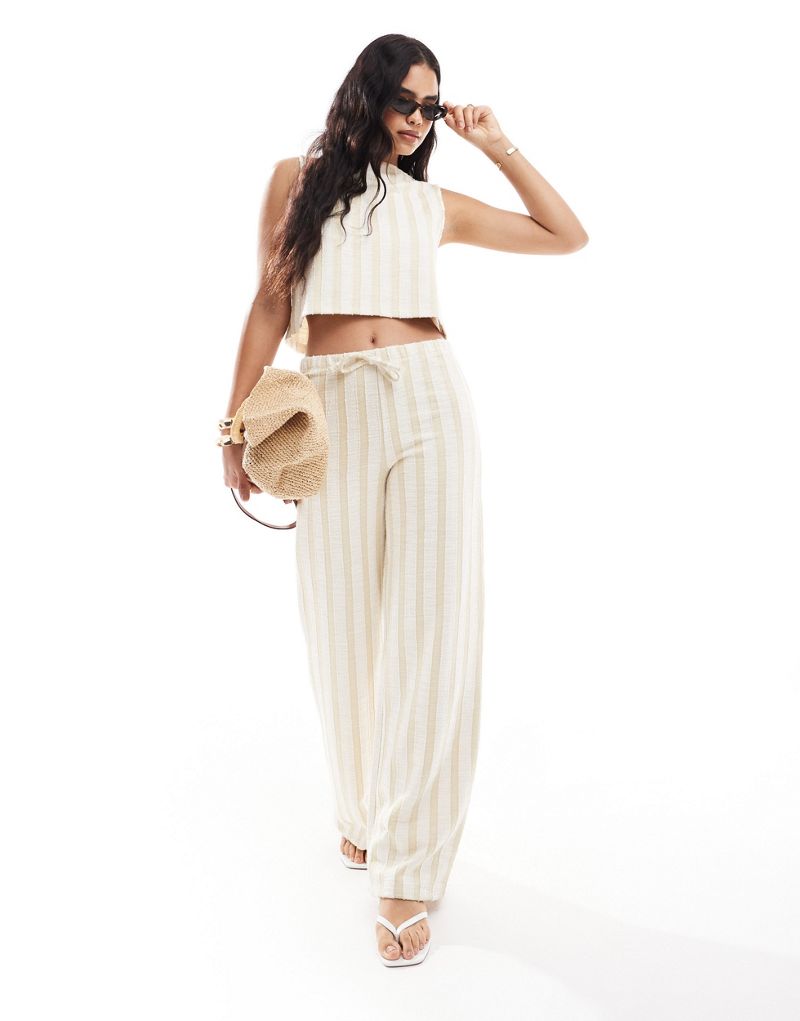 ASOS DESIGN wide leg low rise pants in natural stripe - part of a set ASOS DESIGN