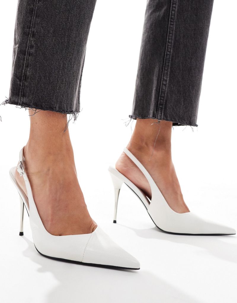 ASOS DESIGN Punk slingback metal heels in white ASOS DESIGN