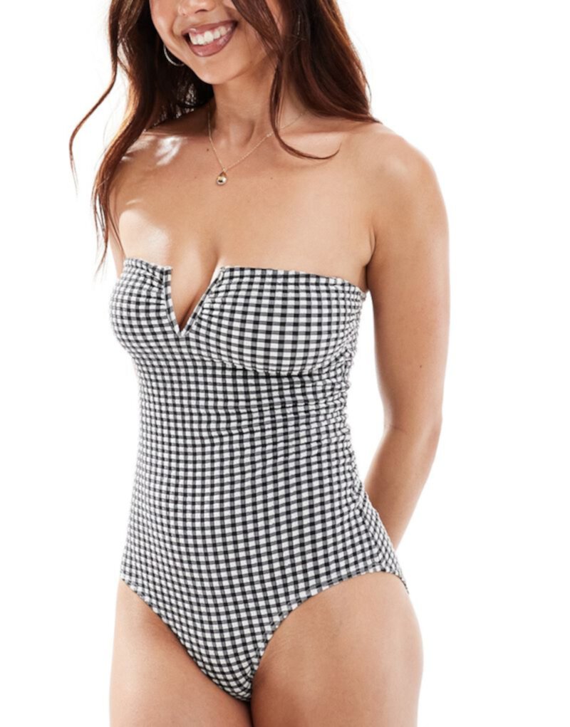 & Other Stories v-shape gingham swimsuit in black & OTHER STORIES