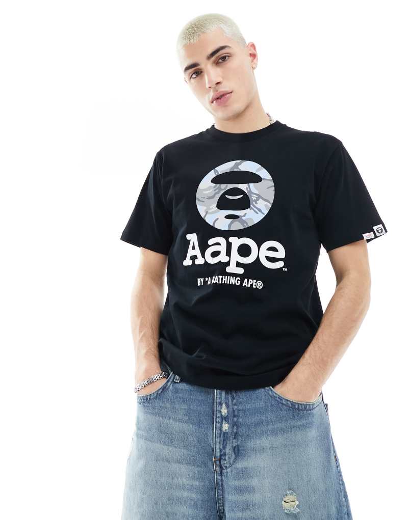 Мужская Футболка AAPE BY A BATHING APE® Regular Fit с Принтом спереди в Черном AAPE BY A BATHING APE®