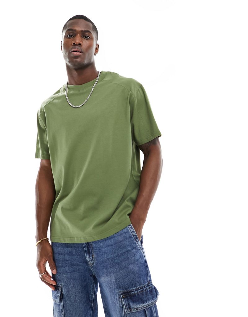 Another Influence heavyweight oversized seam detail T-shirt in washed khaki Another Influence