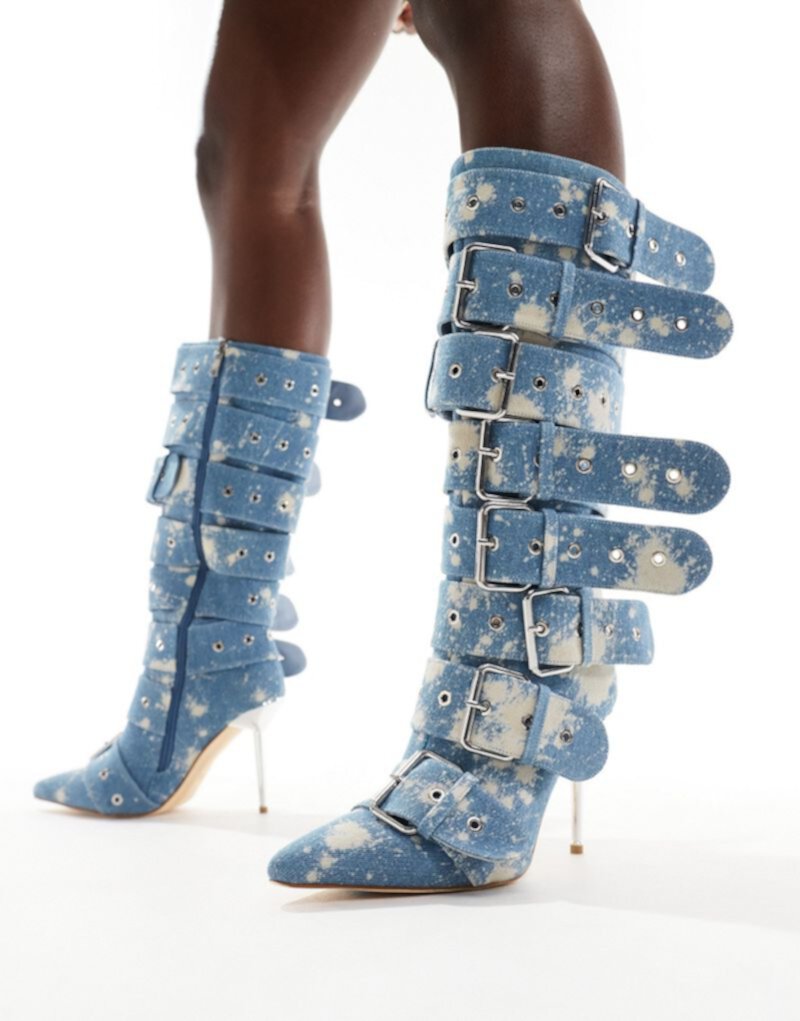 Azalea Wang Sedna buckle knee boots in denim AZALEA WANG