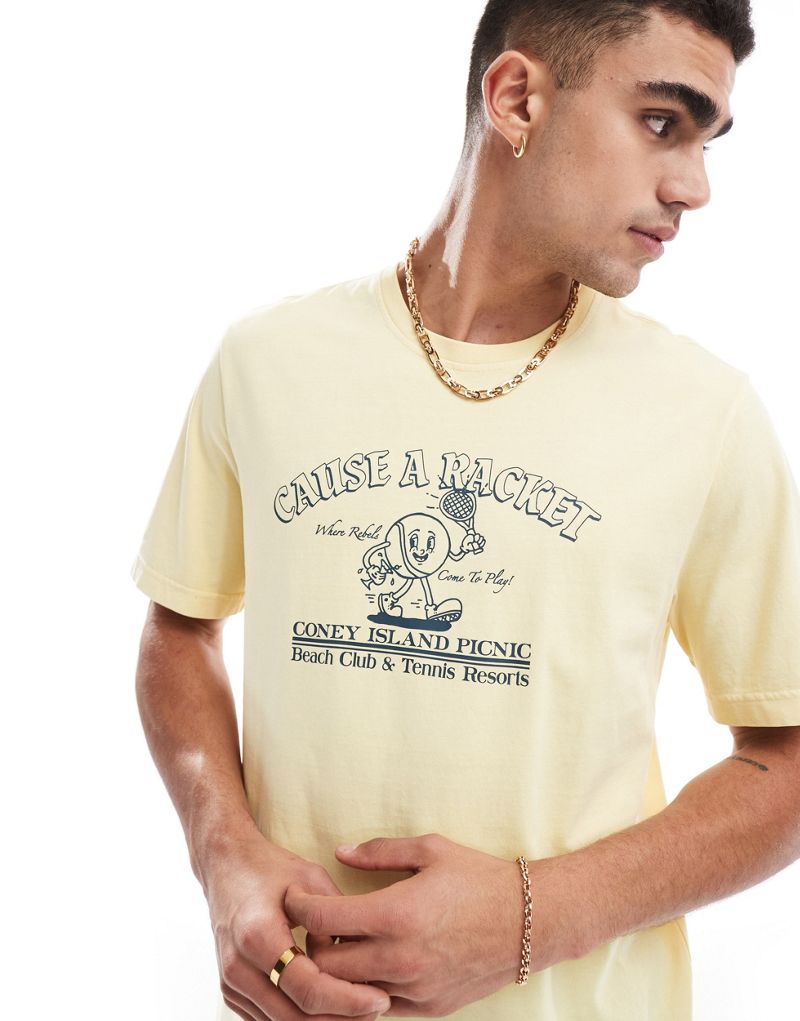 Coney Island Picnic unisex racket graphic T-shirt in yellow CONEY ISLAND PICNIC