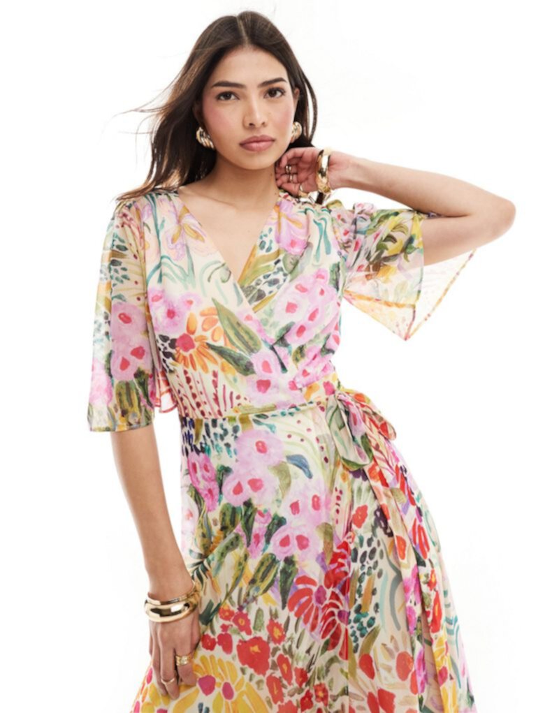 Hope & Ivy wrap maxi dress in bright floral print Hope & Ivy