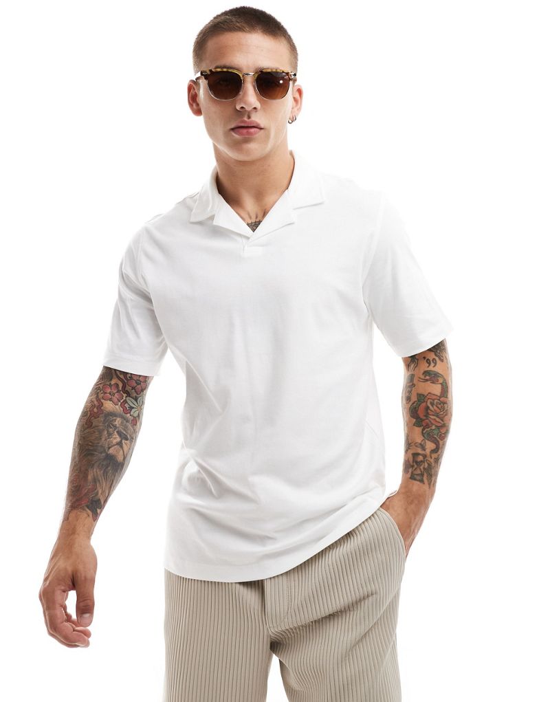 Jack & Jones Premium jersey revere collar polo in white  Jack & Jones