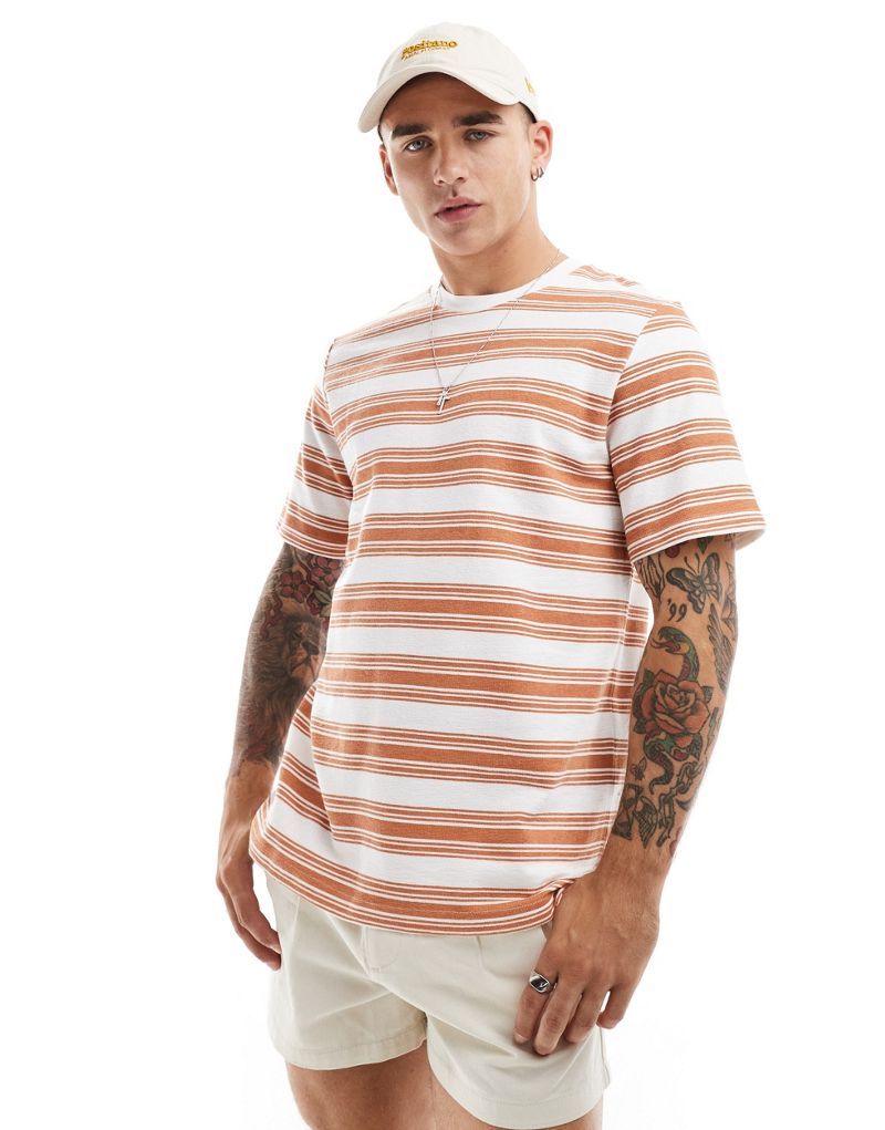 Jack & Jones Premium textured stripe t-shirt in burnt orange Jack & Jones