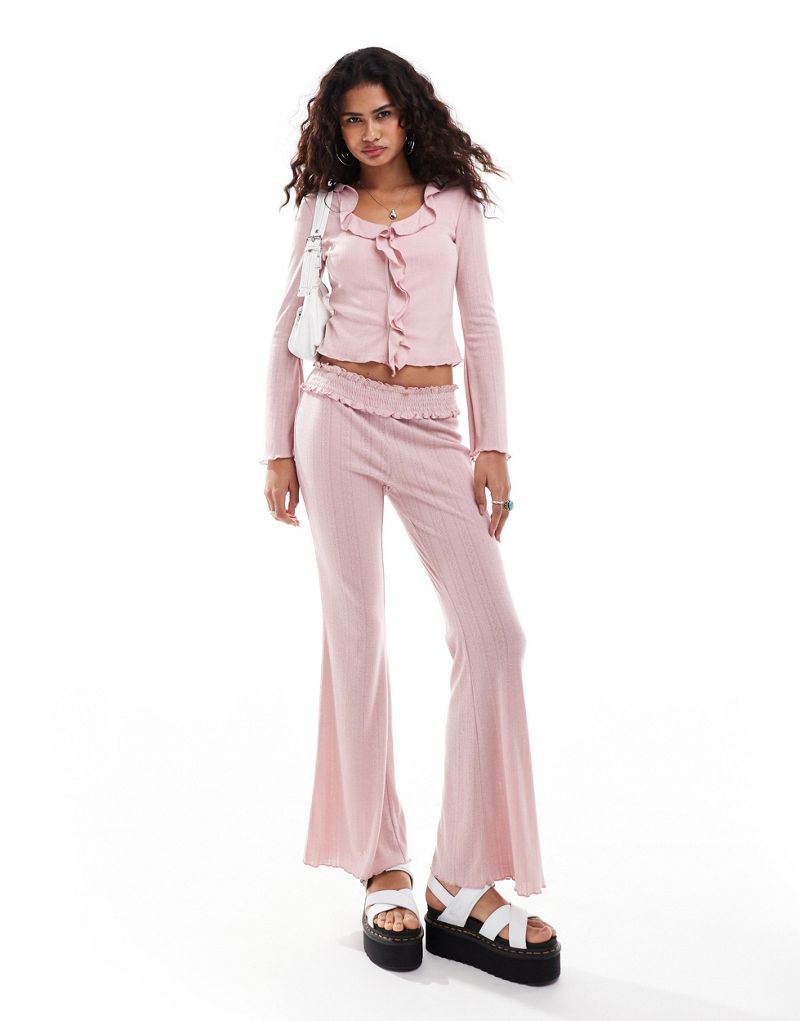 Kiss The Sky pointelle low rise pants in pink Kiss The Sky