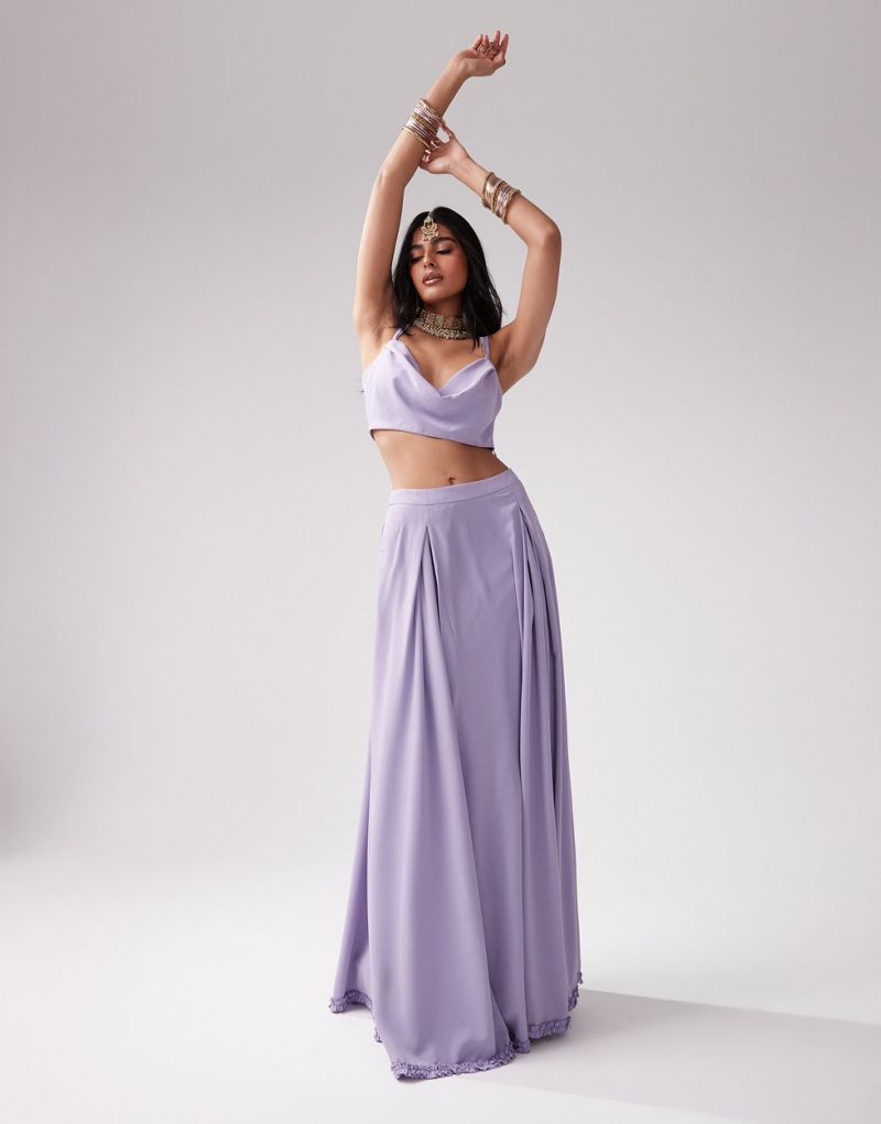 Kanya London Bridesmaid Lehenga chiffon full flare skirt in lilac gray - part of a set Kanya London