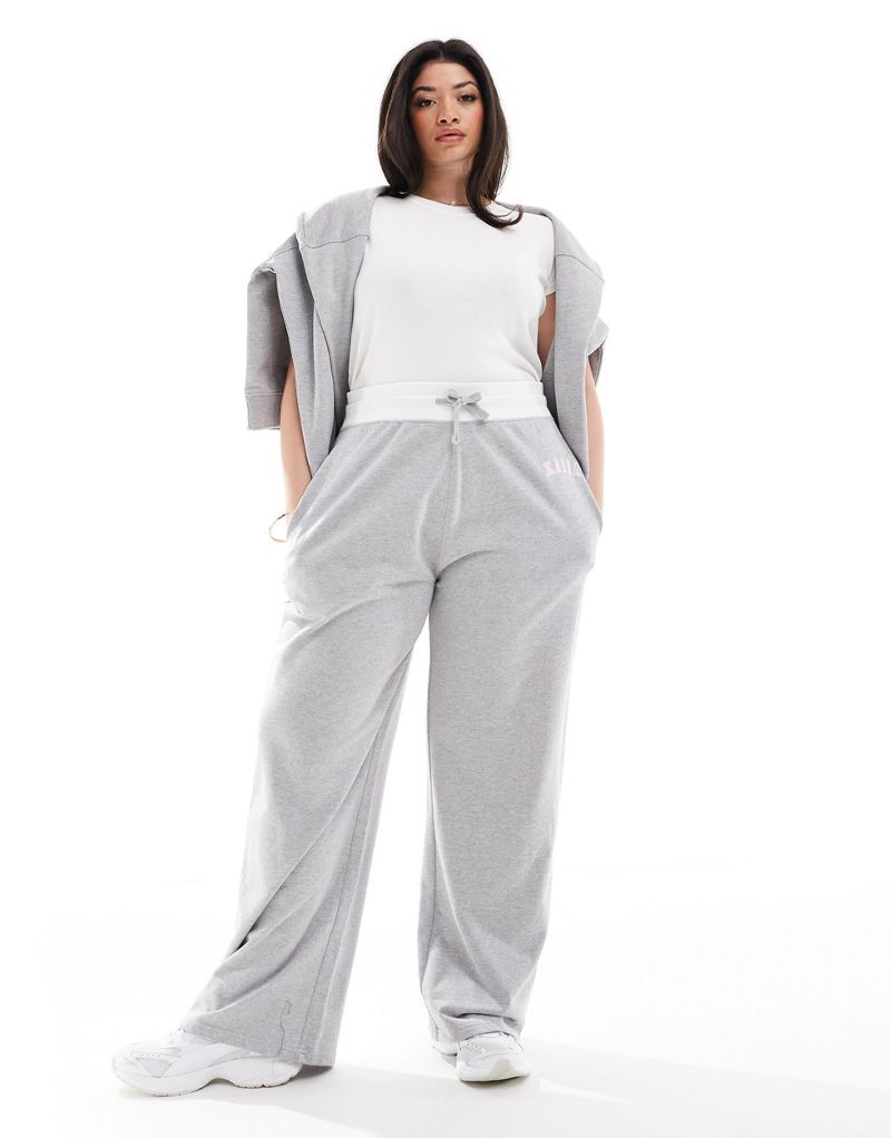 Kaiia contrast waistband drawstring wide leg sweatpants in light gray - part of a set Kaiia