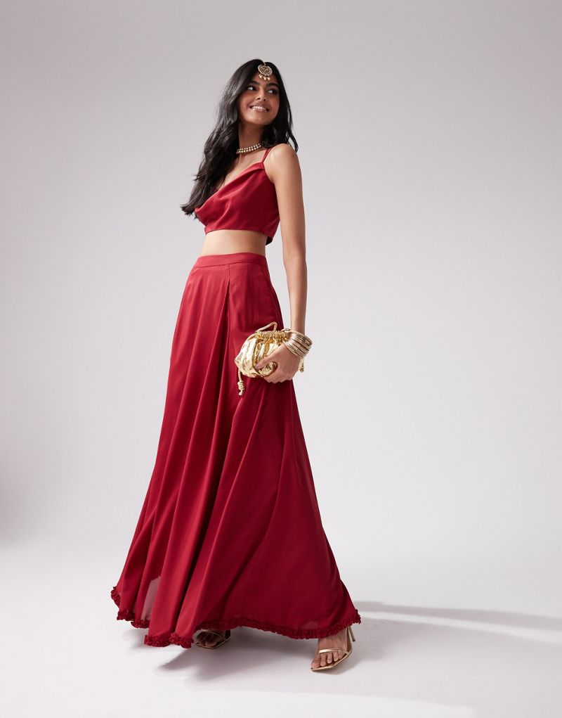 Kanya London Lehenga chiffon full flare skirt in deep red - part of a set Kanya London