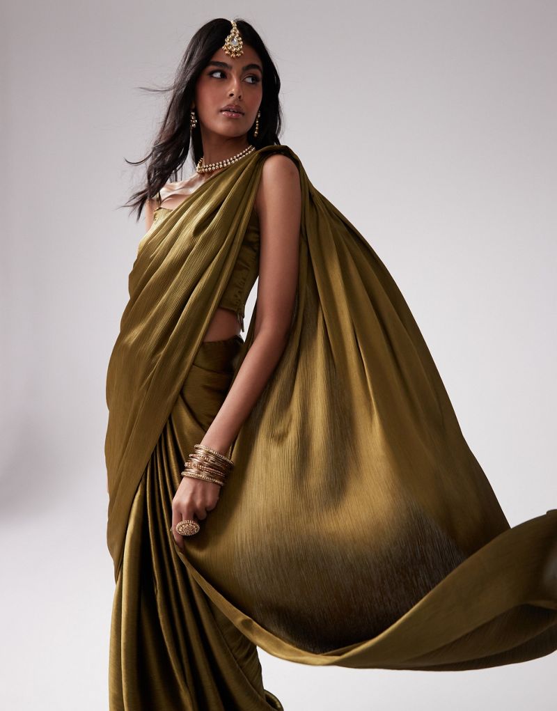 Kanya London Bridesmaid Saree set in olive Kanya London