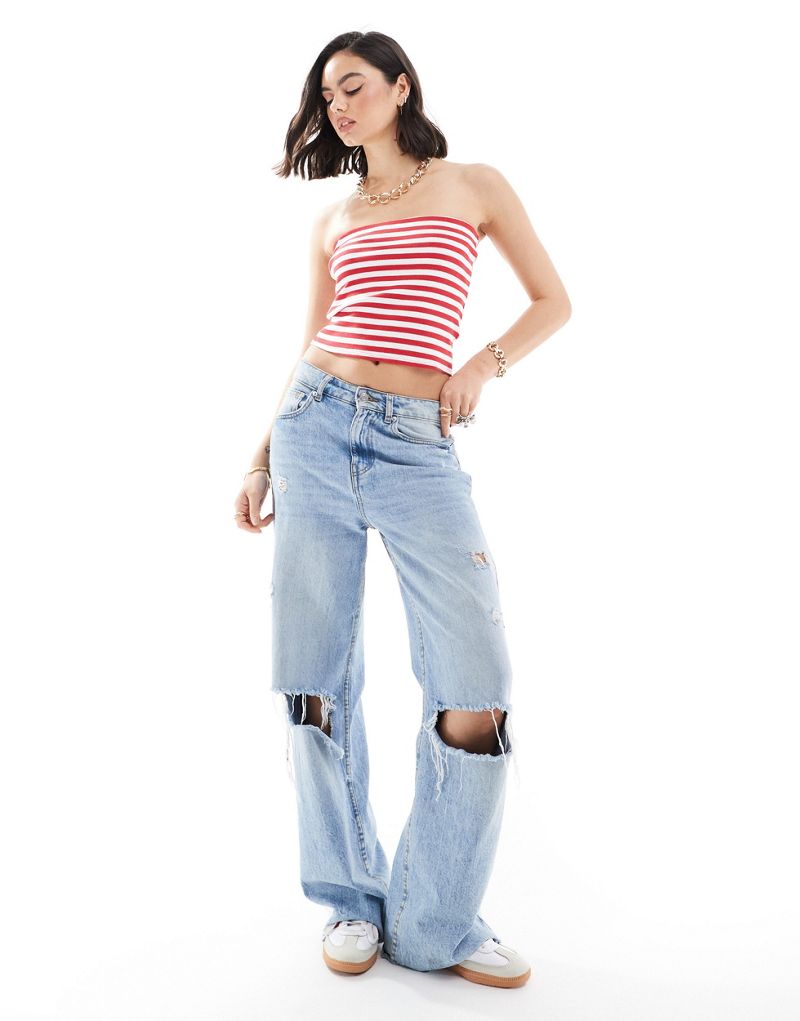 Mango bandeau jersey stripe top in red MANGO