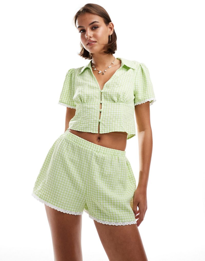 Miss Selfridge mini fitted top in green gingham - part of a set Miss Selfridge