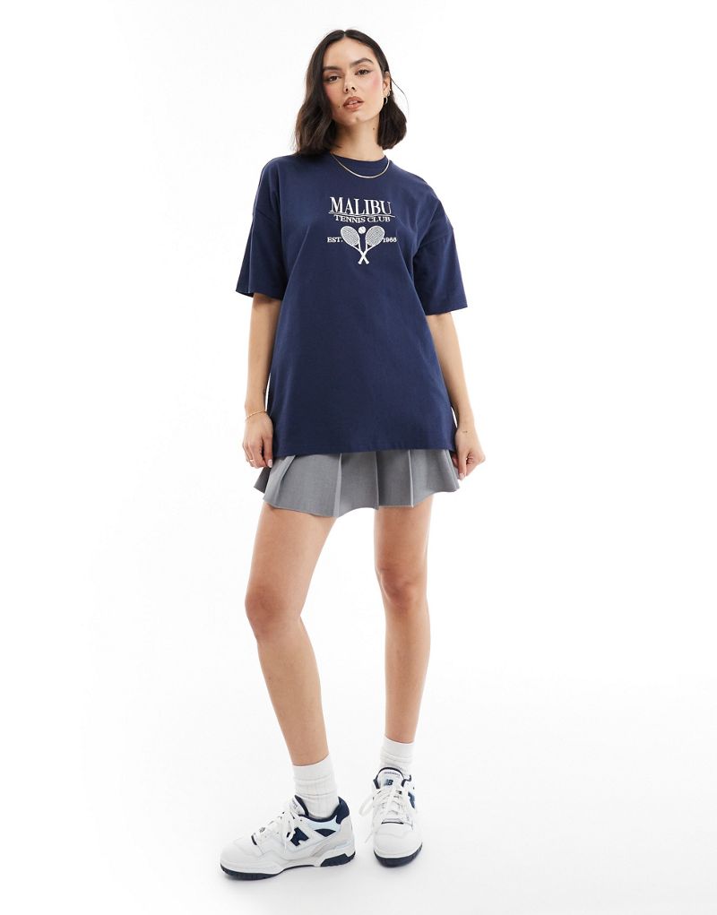 Miss Selfridge Malibu oversized t-shirt in navy Miss Selfridge