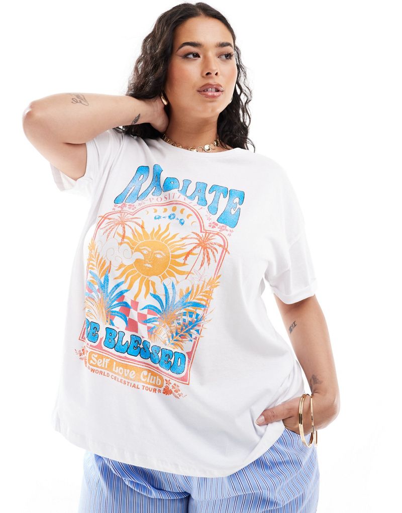 Noisy May Curve t-shirt with radiate print in white Noisy May
