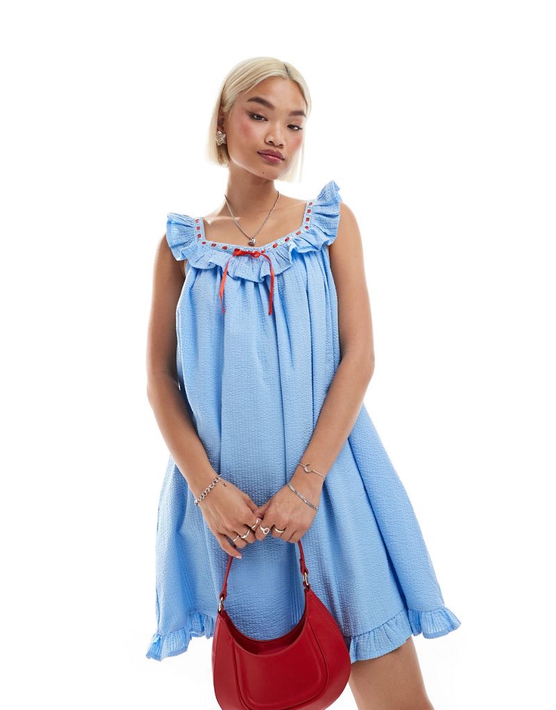 Neon Rose bow detail cami mini smock dress in baby blue Neon Rose