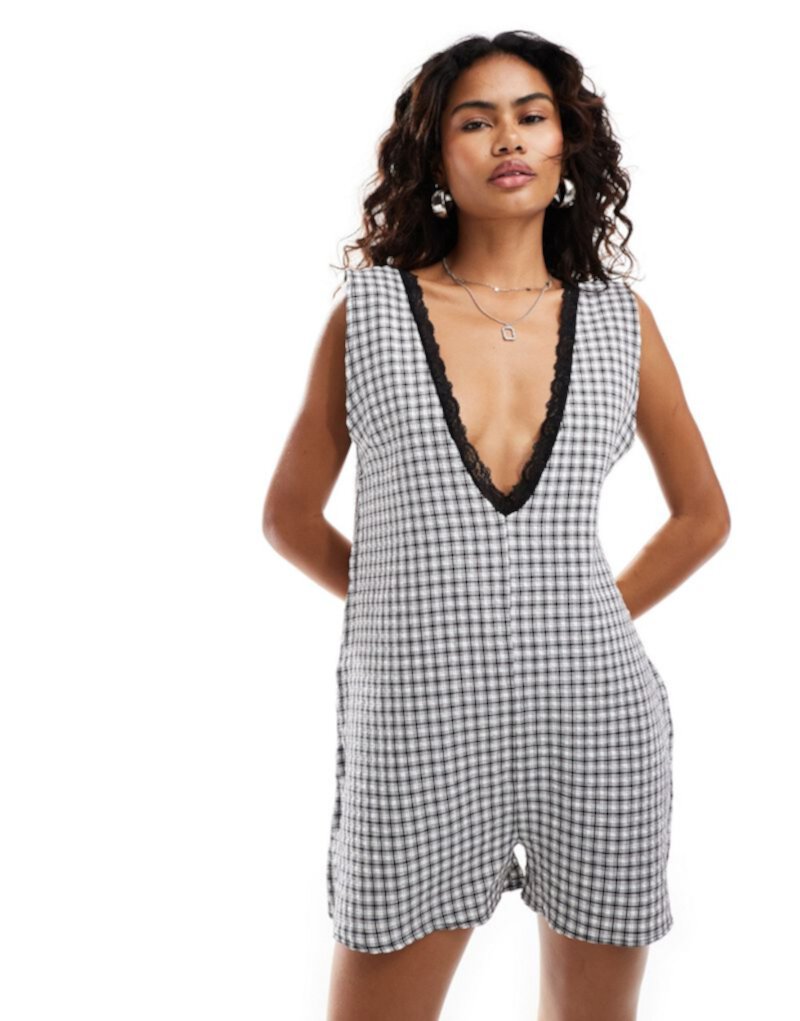 Reclaimed Vintage western milkmaid romper in gingham Reclaimed Vintage