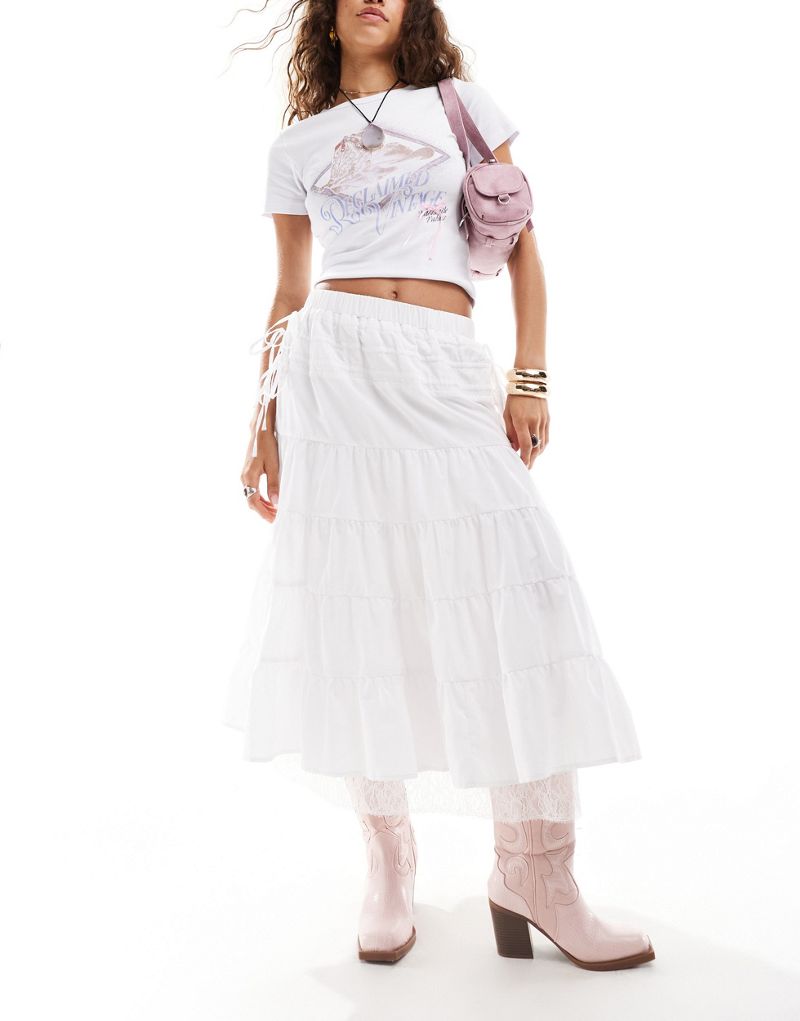 Reclaimed Vintage western cowgirl midi skirt with lace hem in white Reclaimed Vintage