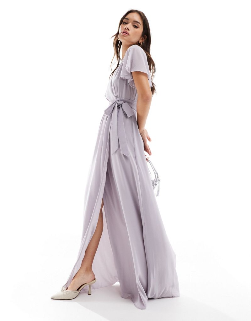 Six Stories Bridesmaid flutter sleeve chiffon maxi dress in lilac Six Stories