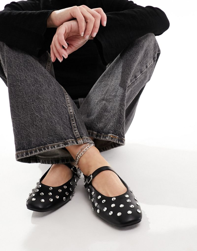 Stradivarius studded ballet shoes in black  Stradivarius