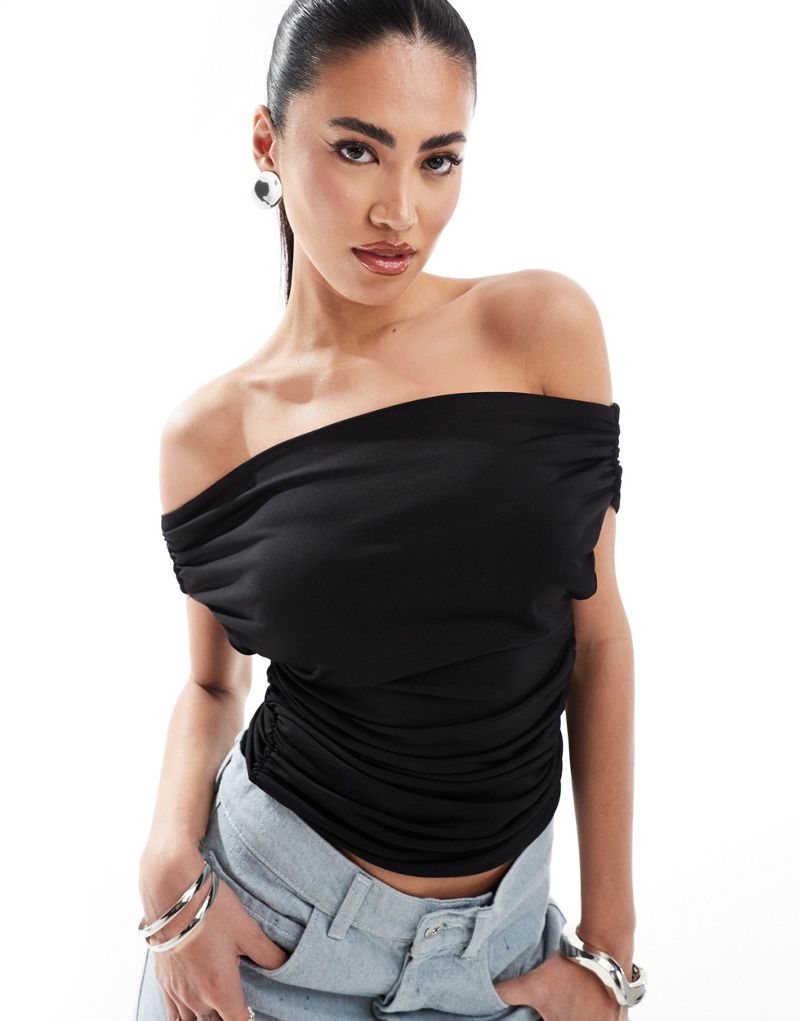 Simmi slinky off the shoulder foldover top in black Simmi Clothing