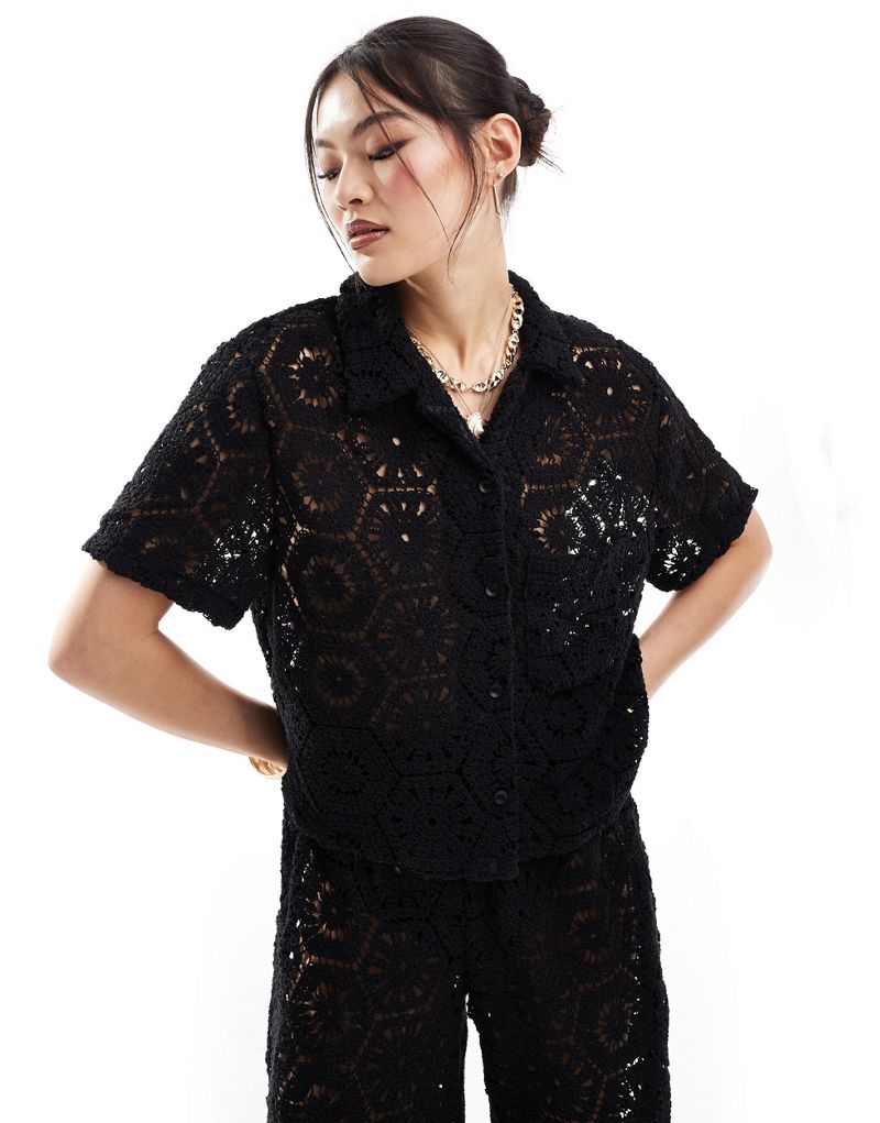 South Beach oversized crochet beach shirt in black - part of a set SOUTH BEACH