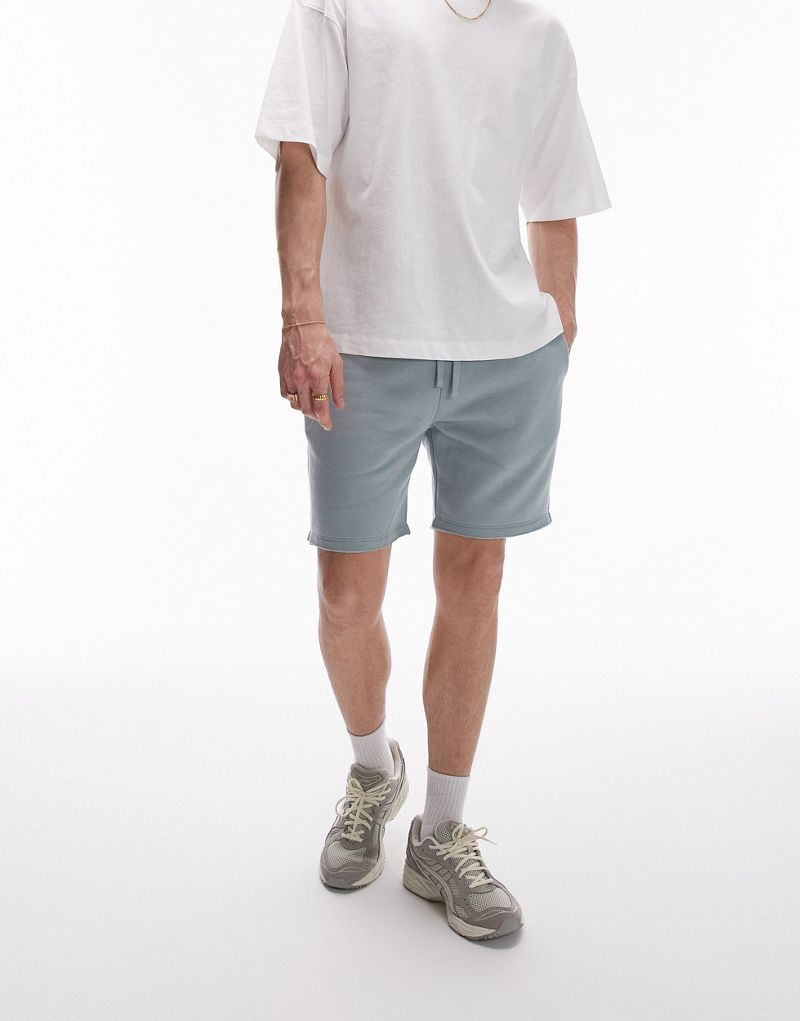 Topman classic fit jersey shorts with raw hem in sage TOPMAN