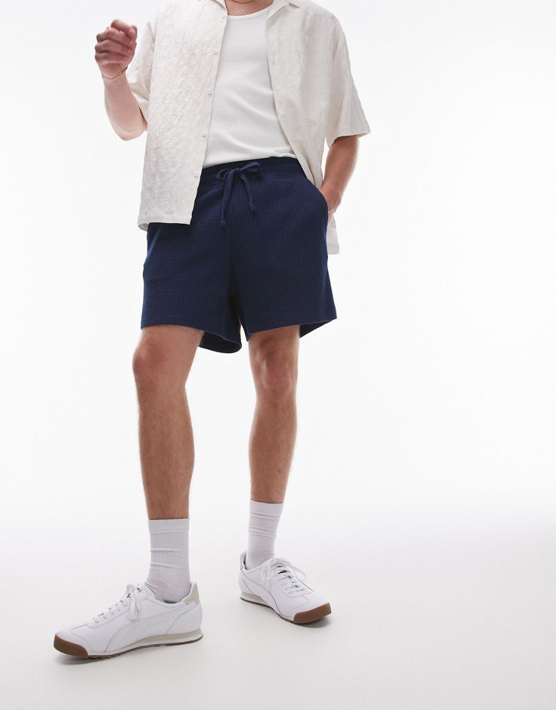 Topman classic fit waffle shorts in navy TOPMAN