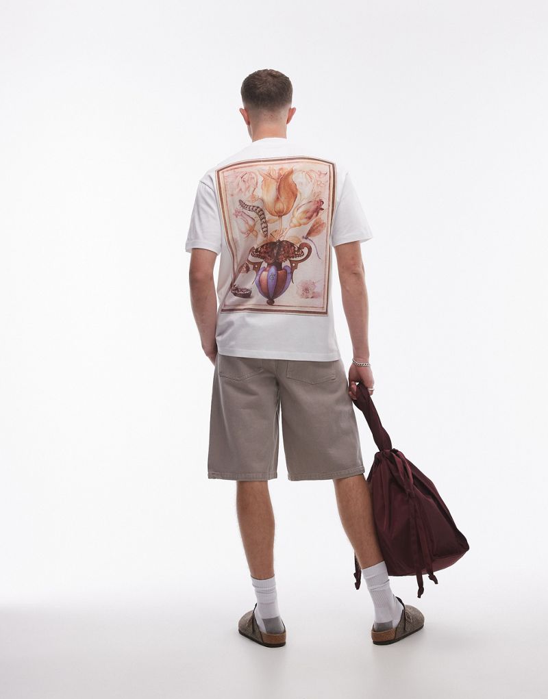 TOPMAN x ASHMOLEAN premium oversized fit T-shirt with tulip and butterfly print patch in white TOPMAN