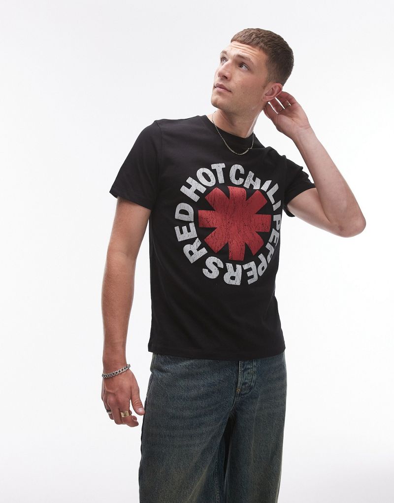 Topman classic fit T-shirt with chilli peppers print in washed black TOPMAN