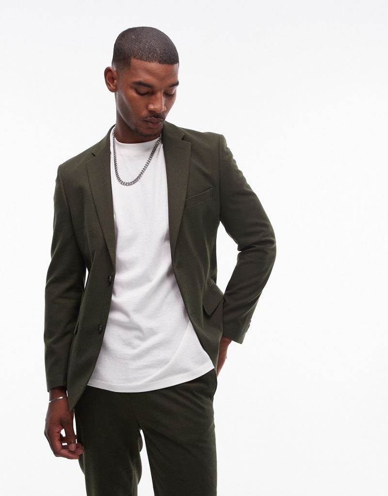 Topman slim suit jacket in khaki TOPMAN