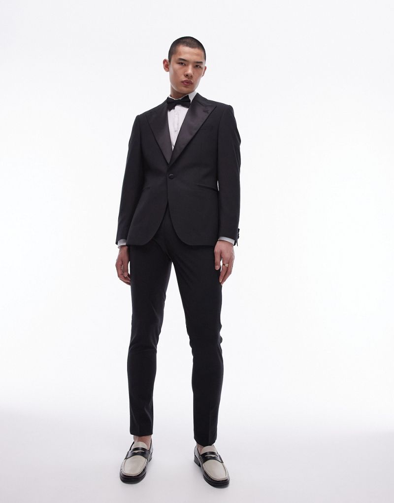 Topman skinny premium wool rich tux pants in black TOPMAN