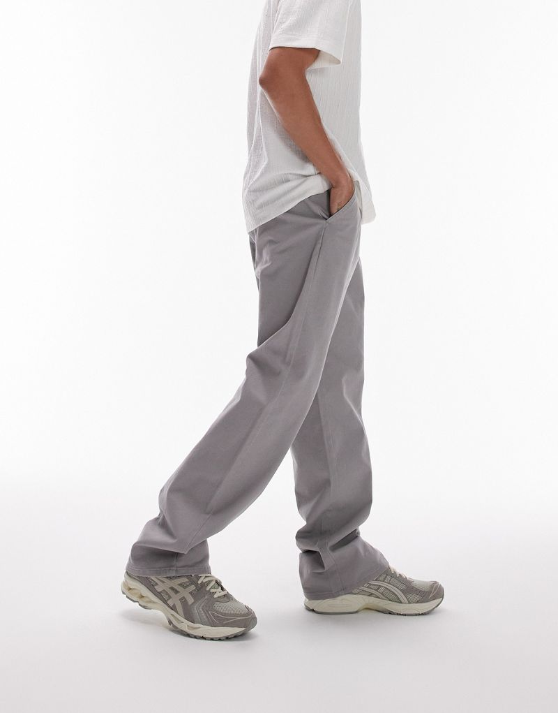 Topman loose chino pants with elasticized waistband in gray TOPMAN