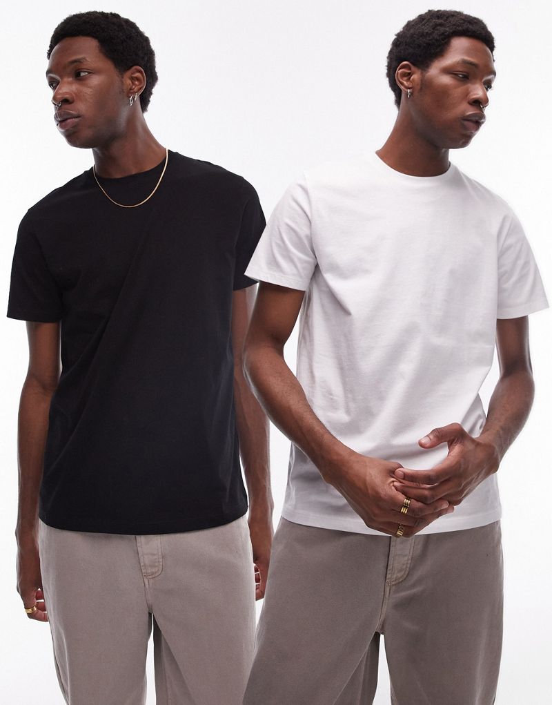 Topman 2 pack classic fit T-shirt in black & white TOPMAN