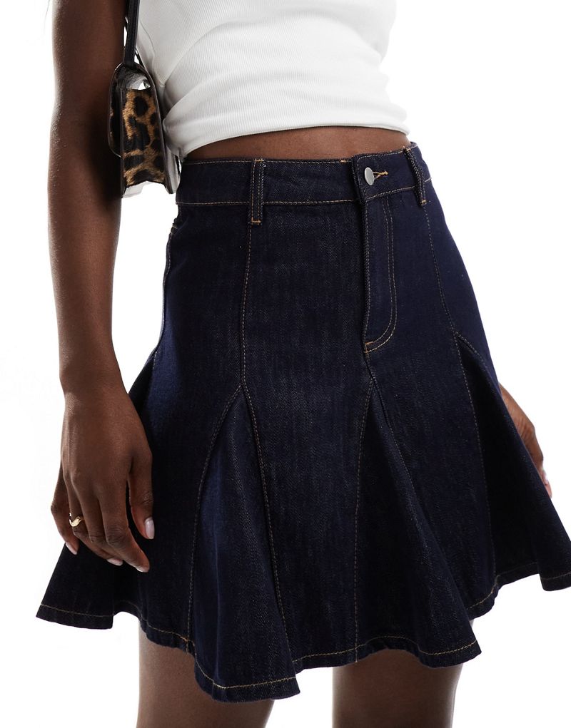 Urban Revivo godet mini denim skirt in indigo blue Urban Revivo