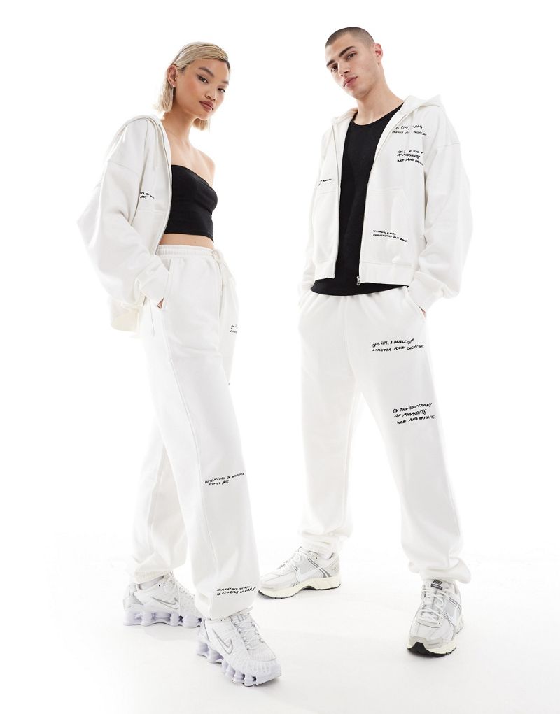 Weekday Unisex sweatpants with graphic embroidery in off-white - part of a set - Exclusive to ASOS Weekday