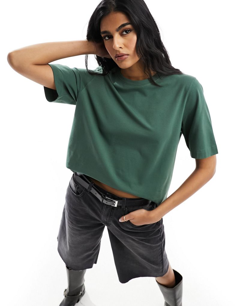 Weekday Perfect boxy fit T-shirt in dark green Weekday