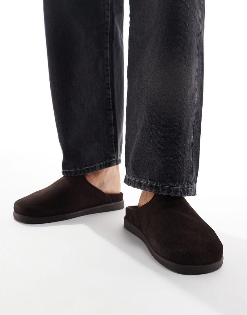  Walk London Breeze Slip On Mules In Brown Suede WALK London