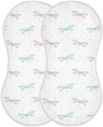 Muslin Baby Burp Cloths, Watercolor Dragonflies Muslin Washcloths Baby Bibs Rags Comfy Soft Absorbent in for Newborn Boys and Girls 2 Piece 22 x 11 Inch KICPOAY