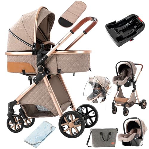 2 in 1 Baby Stroller with Bassinet Reversible Portable Standard Baby Stroller Convertible Pushchair Infant Buggy Baby Carriage Foldable High Landscape Pram for Toddler Newborn (2USV9-BG) Suttonbebe