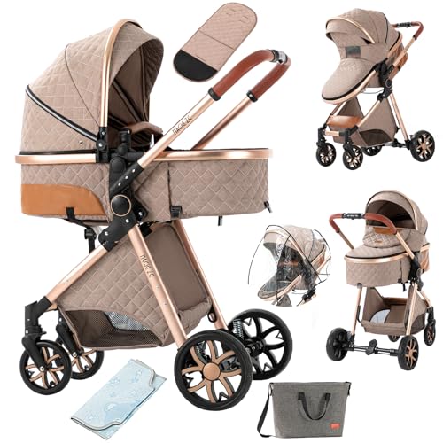 2 in 1 Baby Stroller with Bassinet Reversible Portable Standard Baby Stroller Convertible Pushchair Infant Buggy Baby Carriage Foldable High Landscape Pram for Toddler Newborn (2USV9-BG) Suttonbebe