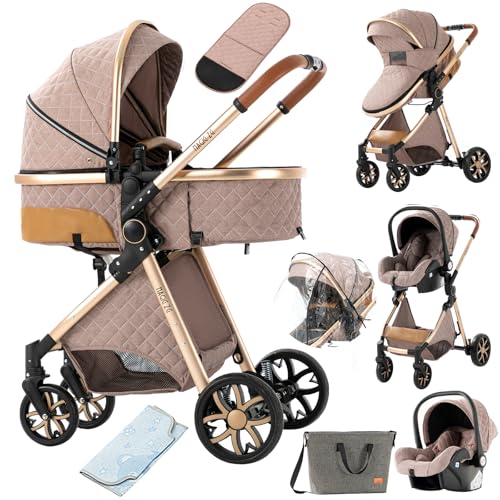 2 in 1 Baby Stroller with Bassinet Reversible Portable Standard Baby Stroller Convertible Pushchair Infant Buggy Baby Carriage Foldable High Landscape Pram for Toddler Newborn (2USV9-BG) Suttonbebe