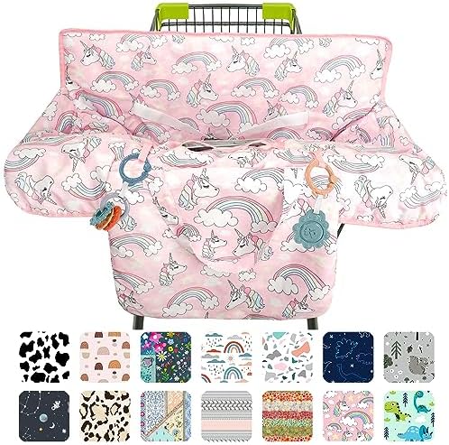 Pink Shopping Cart Cover for Baby 2-in-1 High Chair Cover with Safety Harness Multifunctional Unicorn Pattern Cart Covers for Babies Soft Padded Grocery Cart Cover for Baby Boy Girl Polovillae