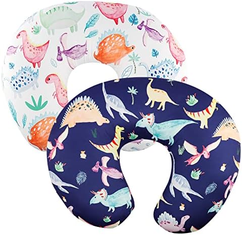 Dinosaur Nursing Pillow Cover Set Baby Boys & Girls, 2Pack Twins Breastfeeding Pillow Slipcover Cushion Cover, Soft Fabric Fits Snug On Infant,Fits for Nursing Pillow Newborn (Pillow Not Included) SWESEN