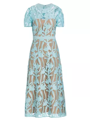 Short-Sleeve Lace Midi-Dress Self-Portrait