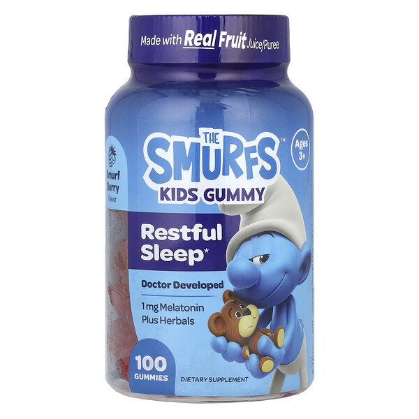 Kids Gummy, Restful Sleep, Ages 3+, Smurf Berry , 100 Gummies The Smurfs