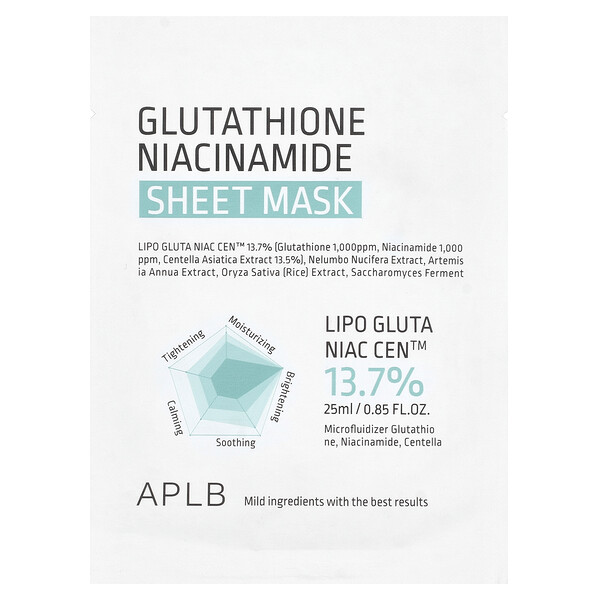 Glutathione Niacinamide, Beauty Sheet Mask, 1 Sheet, 0.85 fl oz (25 ml) APLB