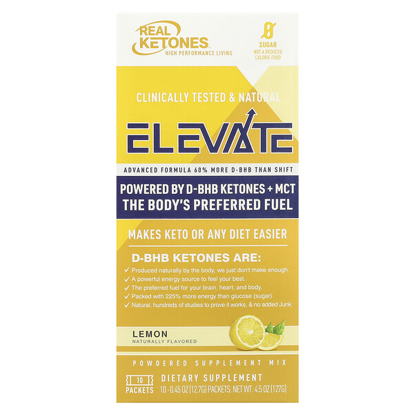 Elevate, Lemon, 10 Packets, 0.45 oz (12.7 g) Each Real Ketones